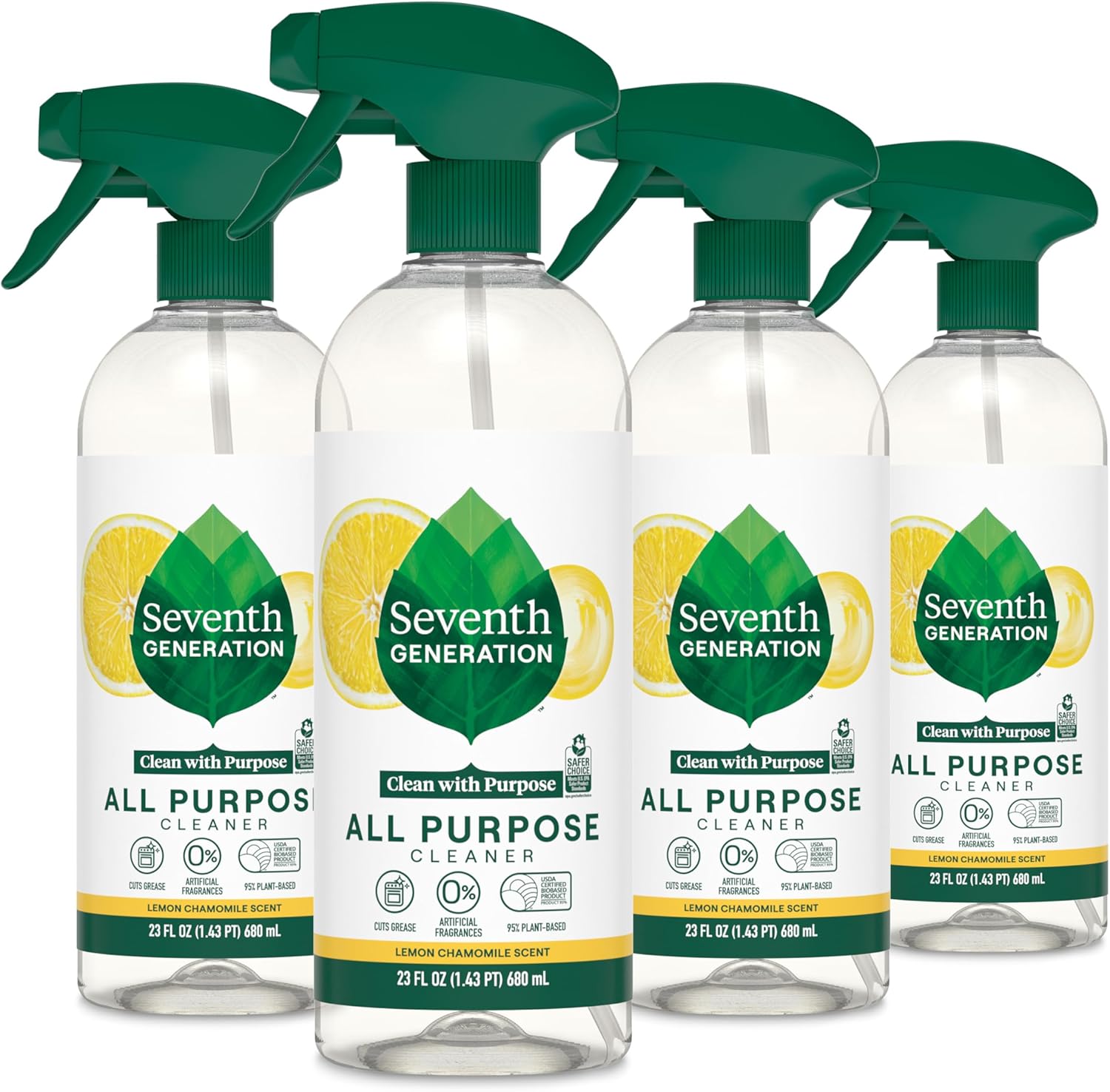 Seventh Generation All Purpose Cleaning Spray Surface Cleaner Lemon Chamomile scent Cuts Grease 23 oz, Pack of 4