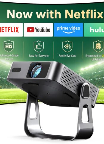 【Officially-Licensed APP & Native 1080P】 Thinnest 1.81" Smart Mini Projector with WiFi and Bluetooth, Auto Focus & Keystone Portable Outdoor Projector, VOPLLS 4K Support Home Movie Projector