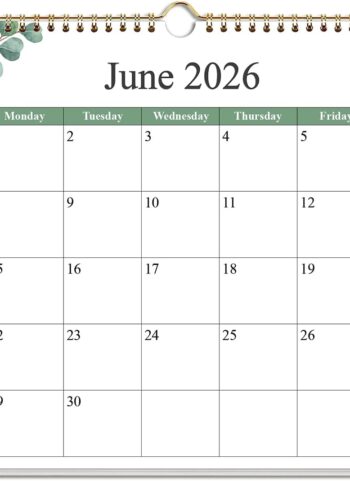 2026-2027 Calendar - Calendar 2026-2027 from June 2026 - December 2027, 19 Months Calendar with Premium Paper, Twin-Wire Binding & Hanging Hook, 12" x 14.5", Green Leaf