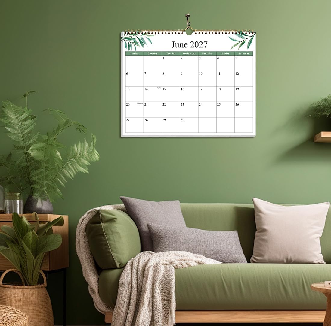 2026-2027 Calendar - Calendar 2026-2027 from June 2026 - December 2027, 19 Months Calendar with Premium Paper, Twin-Wire Binding & Hanging Hook, 12" x 14.5", Green Leaf - Image 5