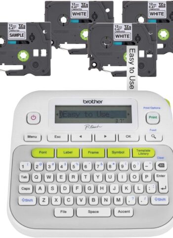 Brother P-Touch, PTD210, Easy-to-Use Label Maker Bundle (4 Label Tapes Included), White, Small